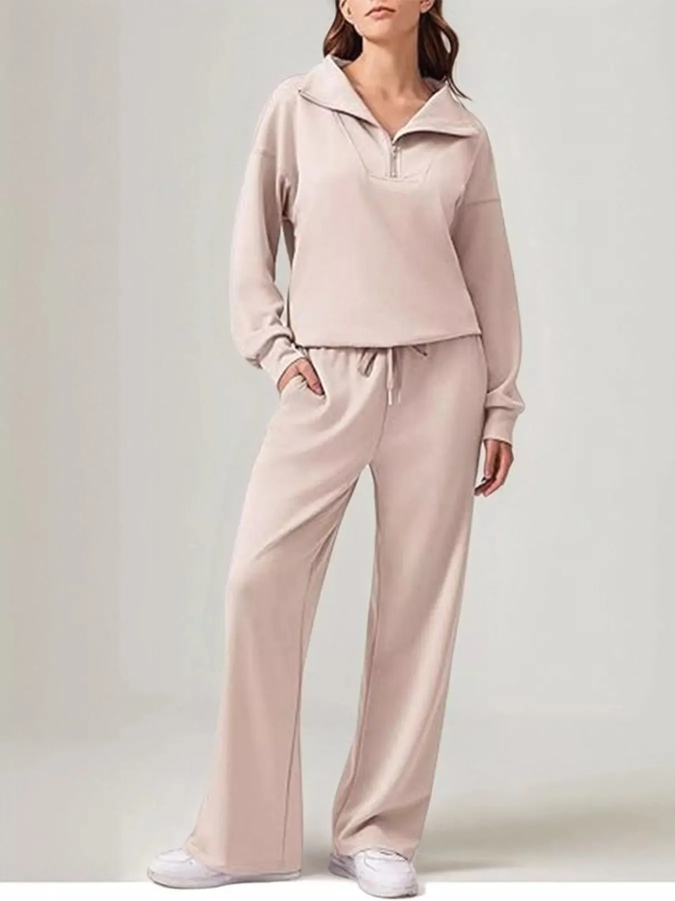 Relaxed Fit Quarter-Zip Top and Pants Set sold by Charming Charlie