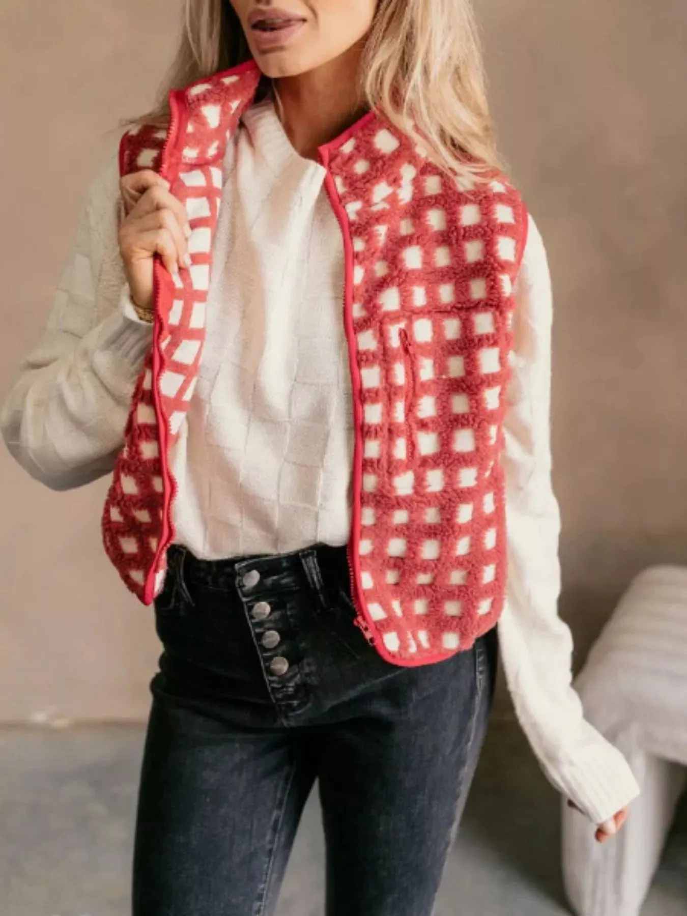 Plaid Zip Up Vest Coat sold by Charming Charlie product image thumbnail 5