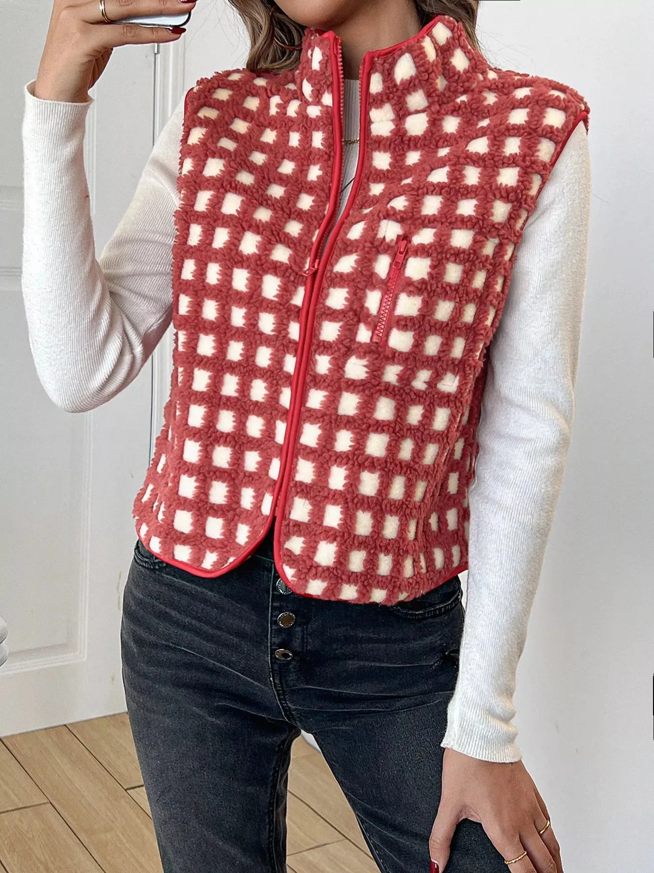 Plaid Zip Up Vest Coat sold by Charming Charlie product image thumbnail 3