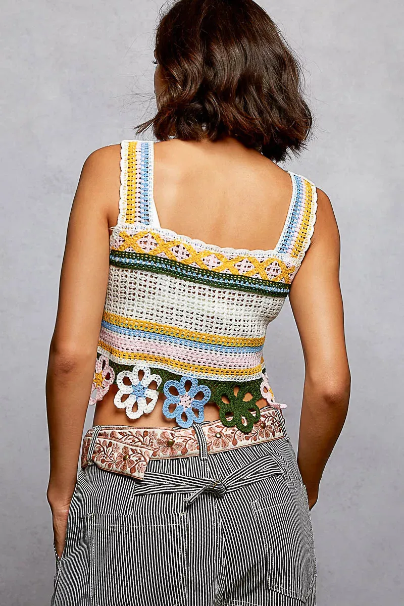 POL Cutout Flower Cropped Crochet Cami with with Dangle Detail sold by Charming Charlie product image thumbnail 4
