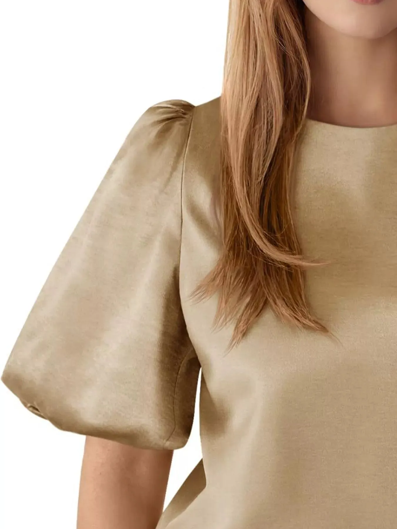 Round Neck Puff Sleeve Satin Top sold by Charming Charlie product image thumbnail 2