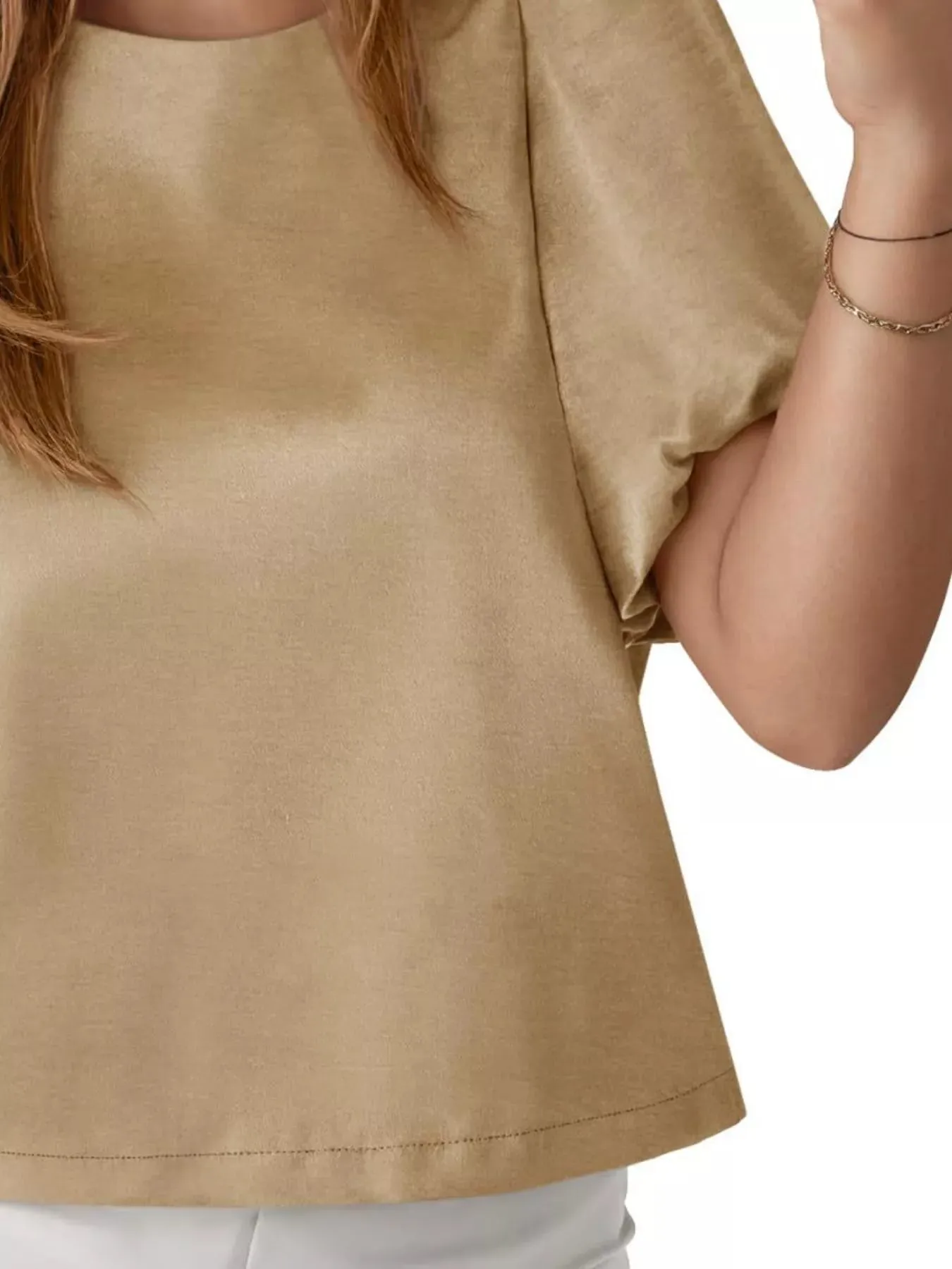 Round Neck Puff Sleeve Satin Top sold by Charming Charlie product image thumbnail 3