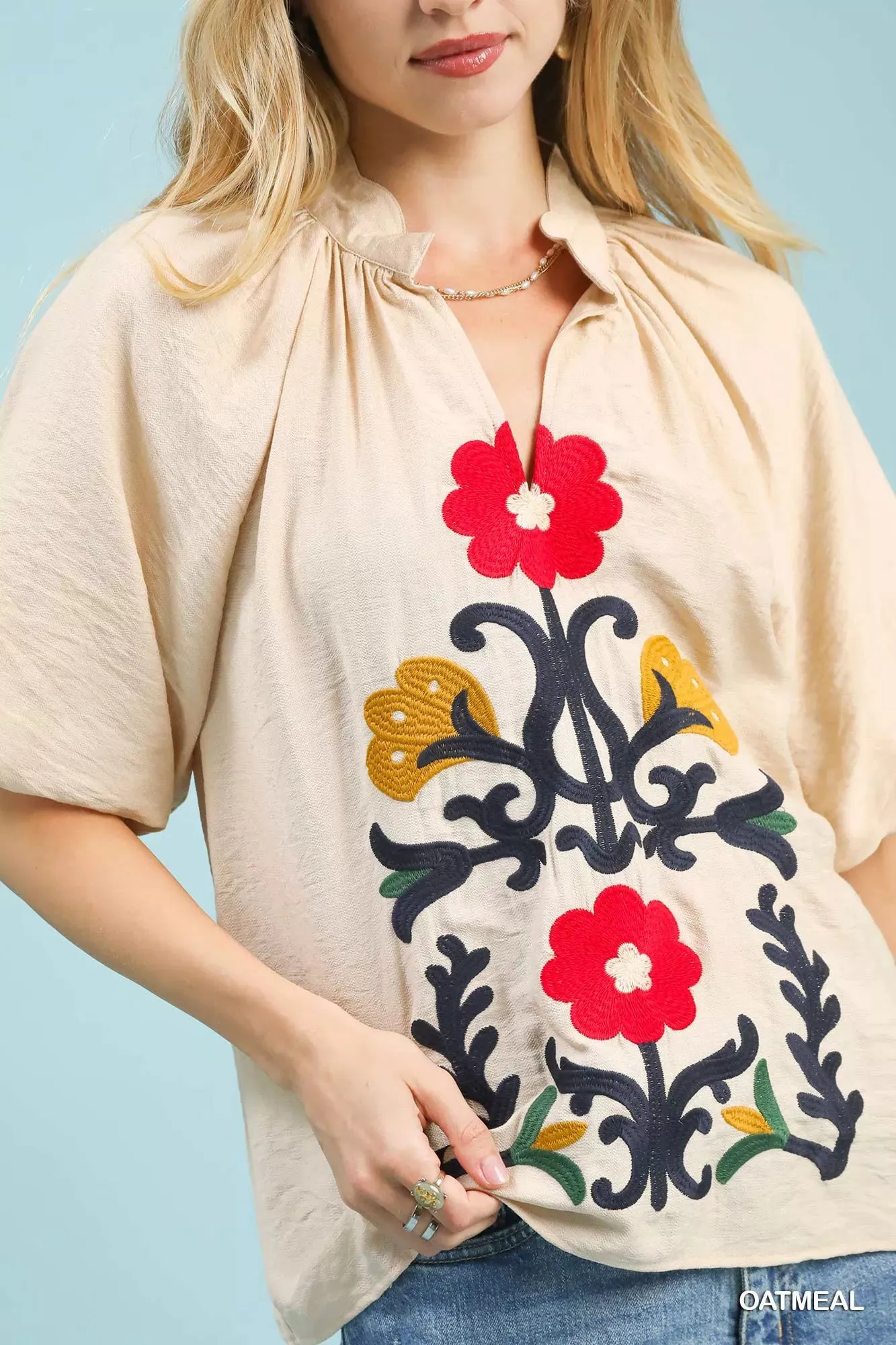 Umgee Embroidered Boho Puff Sleeve Blouse sold by Charming Charlie product image thumbnail 4