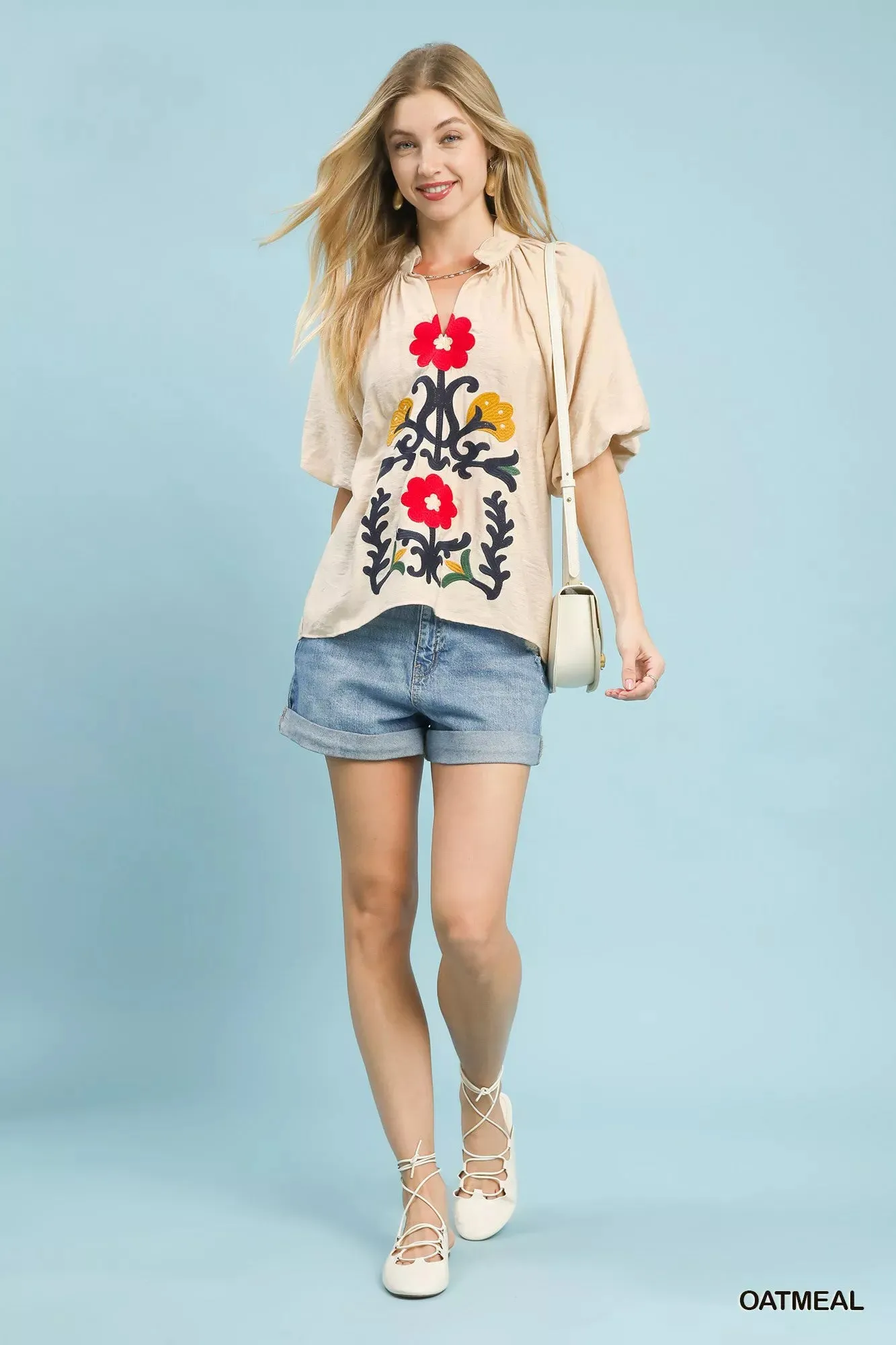Umgee Embroidered Boho Puff Sleeve Blouse sold by Charming Charlie product image thumbnail 5