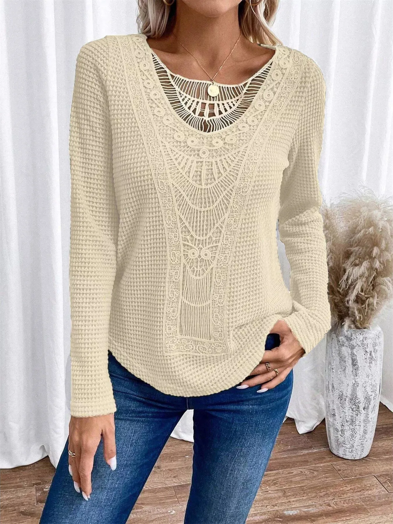 Lace Trim Long Sleeve T-Shirt sold by Charming Charlie product image thumbnail 3