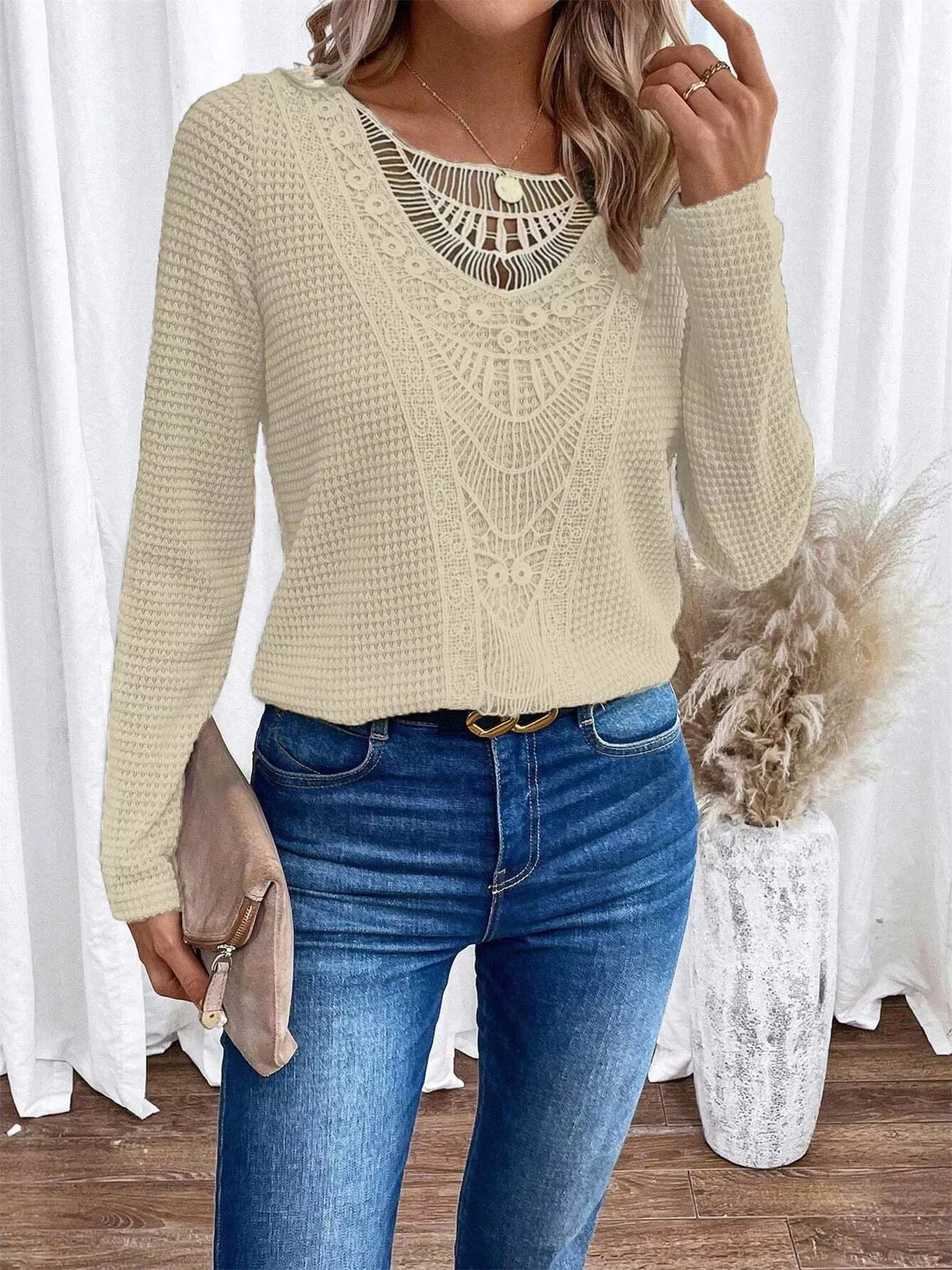 Lace Trim Long Sleeve T-Shirt sold by Charming Charlie product image thumbnail 4