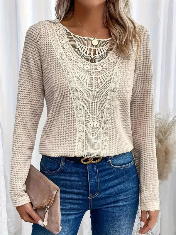 Lace Trim Long Sleeve T-Shirt made by Trendsi