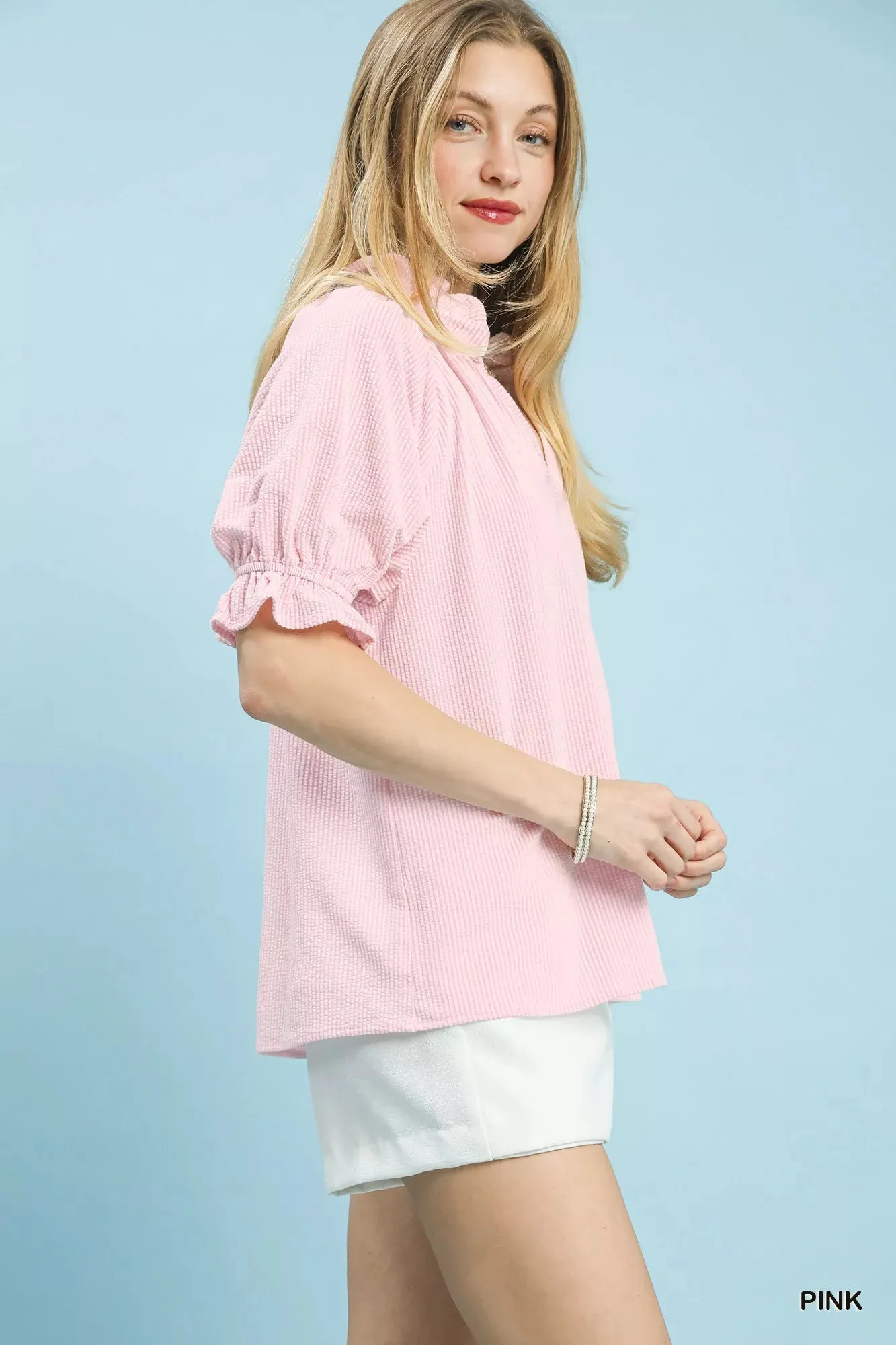 Umgee Textured Ruffle Sleeve V-Neck Top sold by Charming Charlie product image thumbnail 3