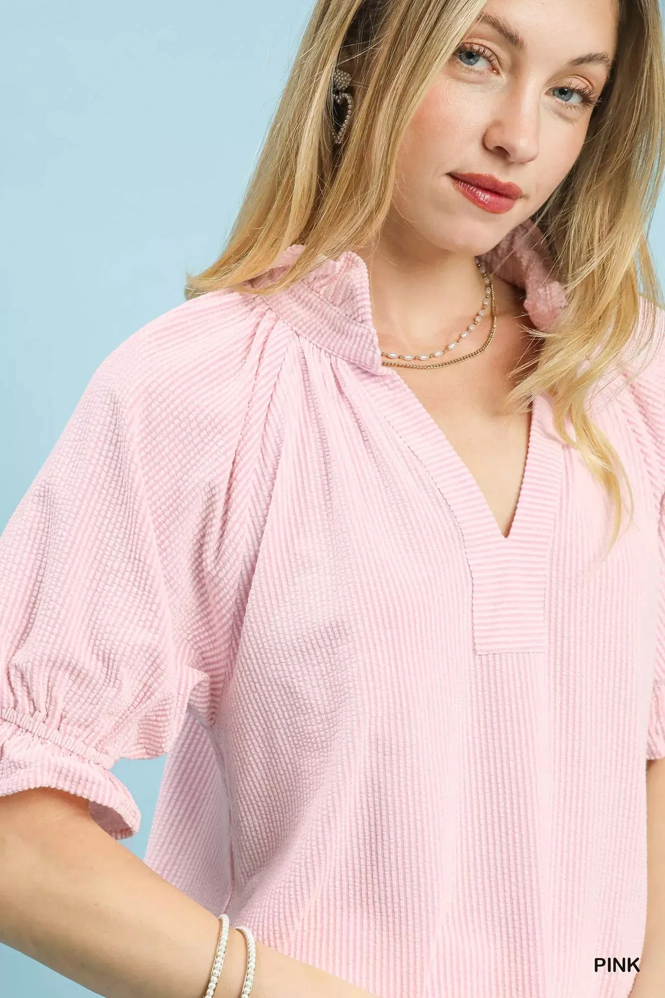 Umgee Textured Ruffle Sleeve V-Neck Top sold by Charming Charlie product image thumbnail 5