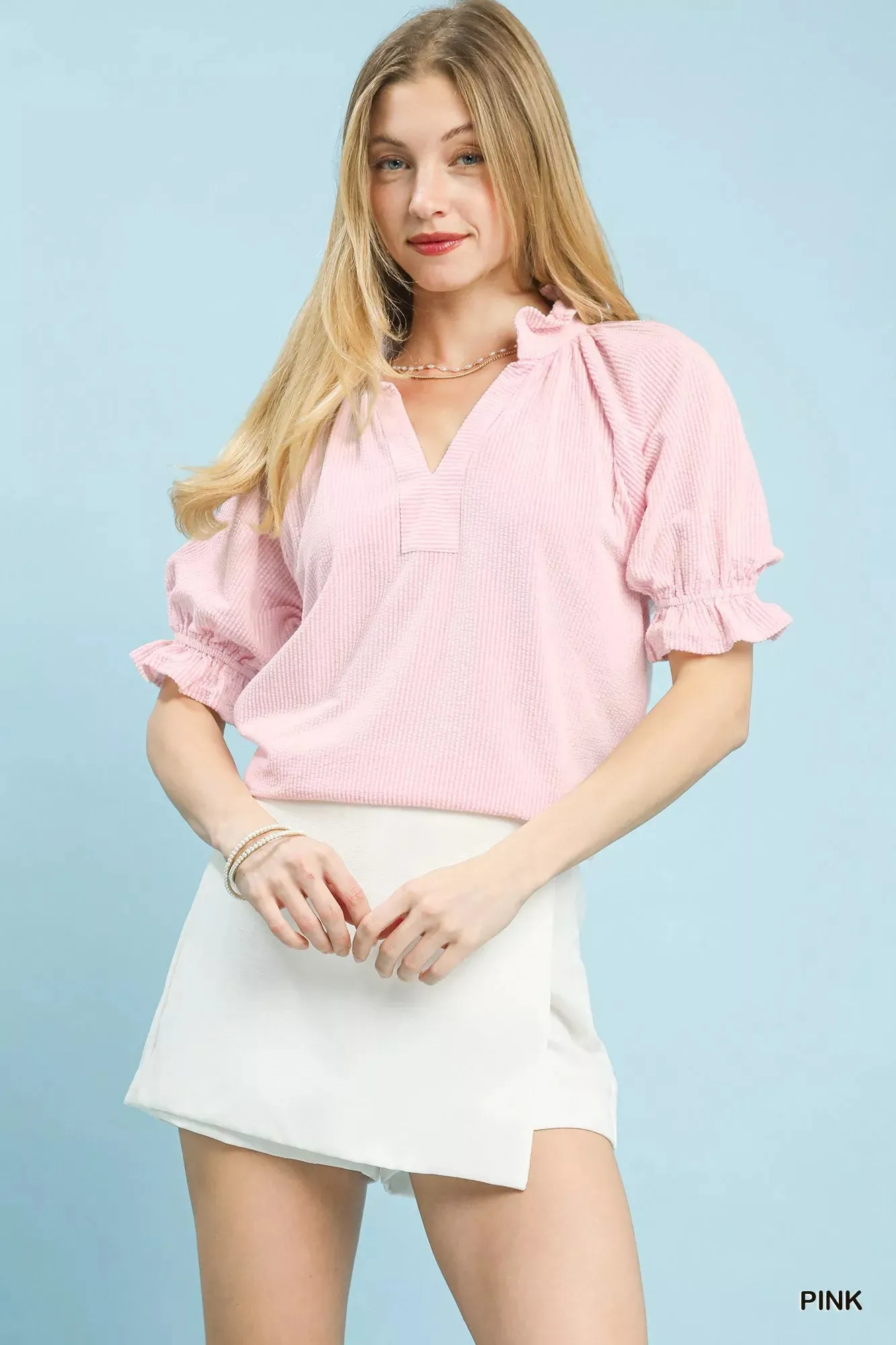 Umgee Textured Ruffle Sleeve V-Neck Top sold by Charming Charlie product image thumbnail 2