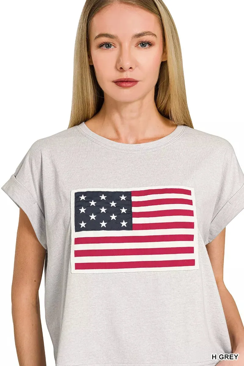 Zenana Round Neck Short Sleeve American Flag T-Shirt sold by Charming Charlie product image thumbnail 4