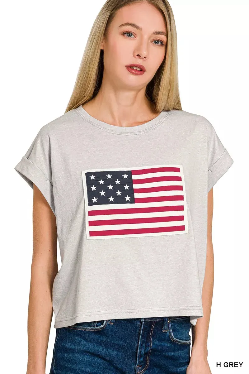 Zenana Round Neck Short Sleeve American Flag T-Shirt sold by Charming Charlie