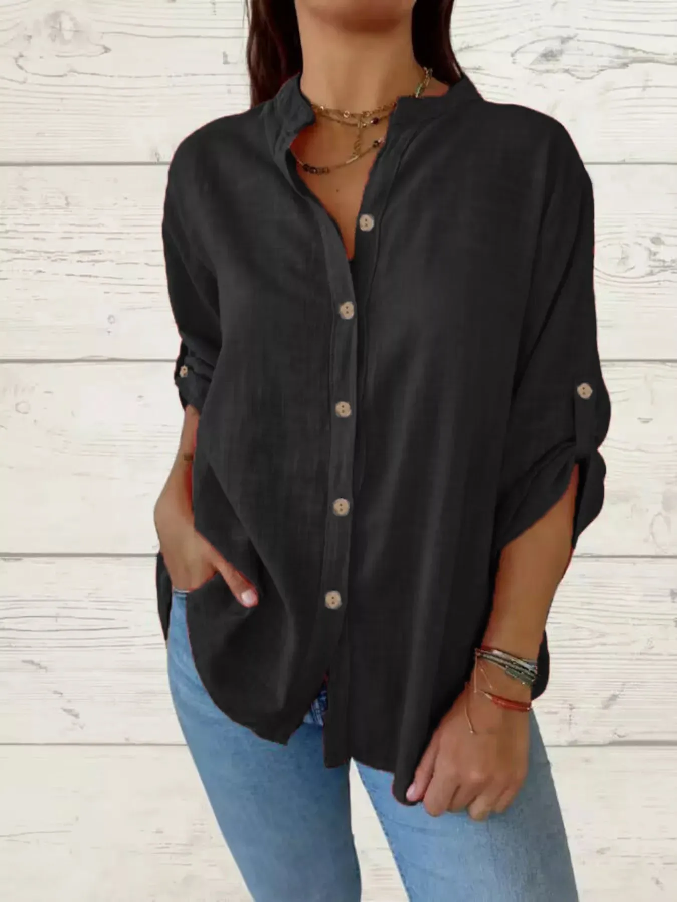 Full Size Casual Button-Down Roll-Up Sleeve Shirt Plus Size sold by Charming Charlie product image thumbnail 2