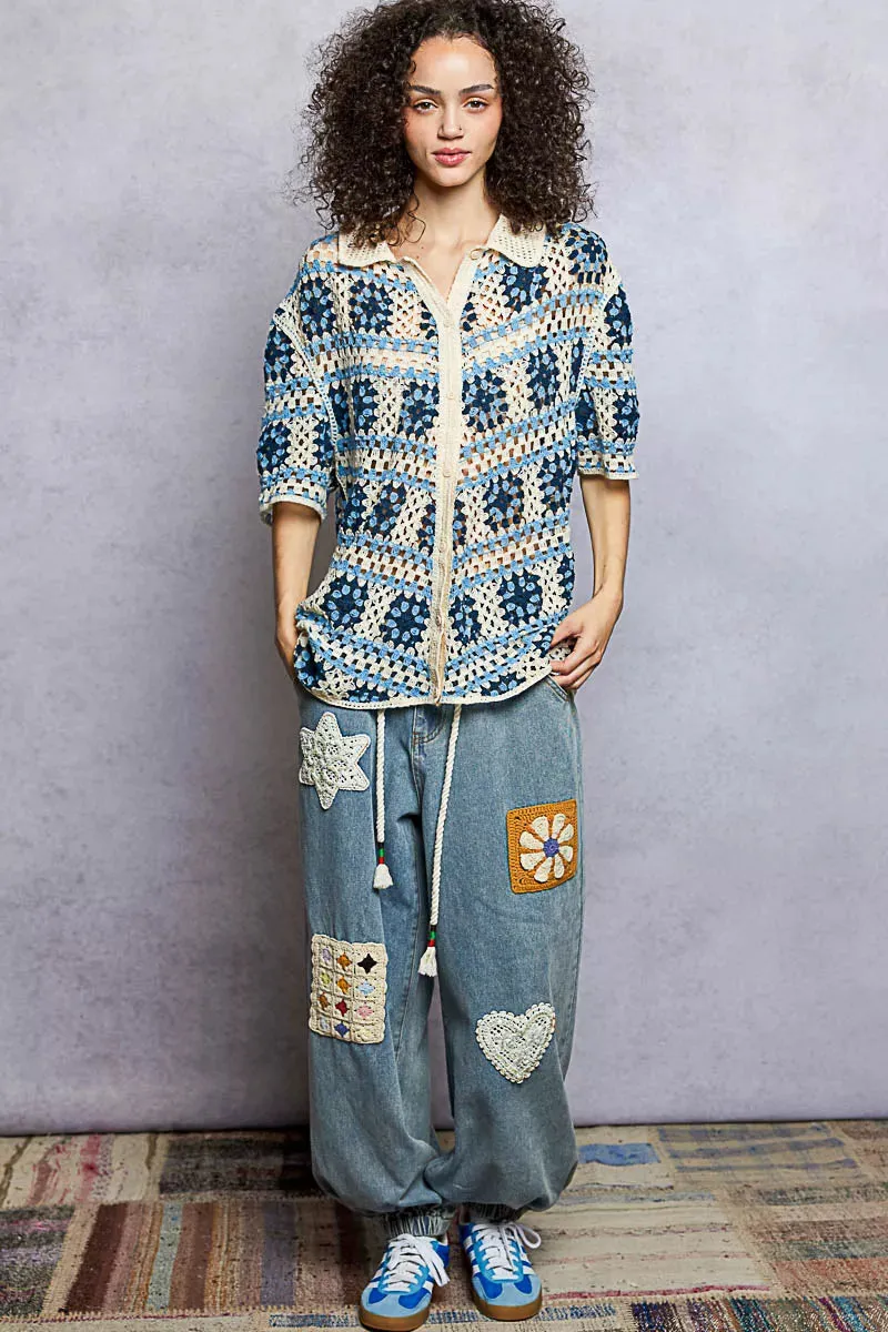 POL Openwork Short Sleeve Crochet Shirt with Border Accents sold by Charming Charlie product image thumbnail 5