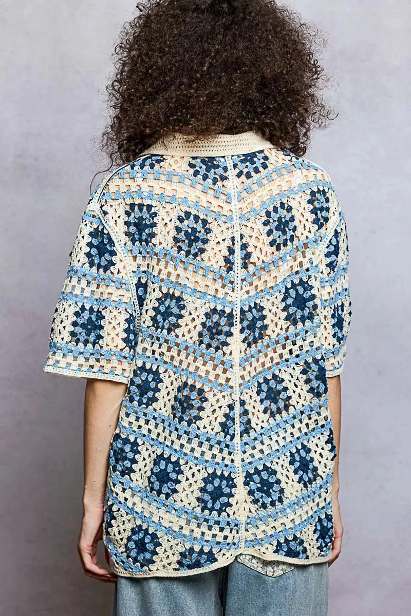 POL Openwork Short Sleeve Crochet Shirt with Border Accents sold by Charming Charlie product image thumbnail 4