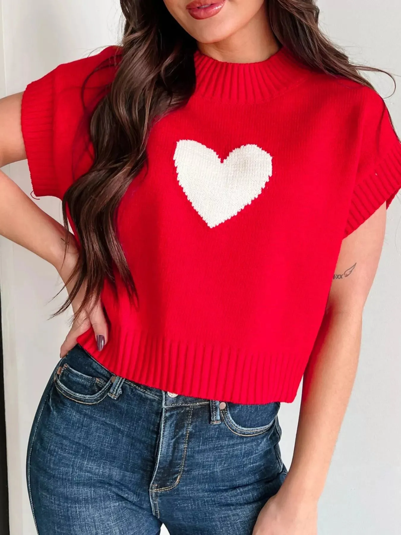 Heart Ribbed Hem Short Sleeve Sweater sold by Charming Charlie product image thumbnail 3