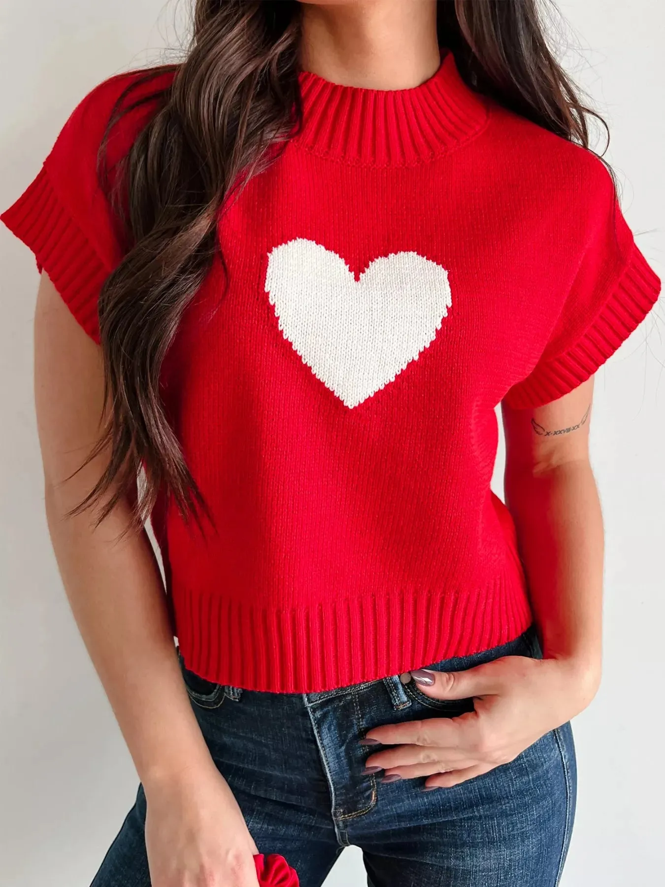 Heart Ribbed Hem Short Sleeve Sweater sold by Charming Charlie