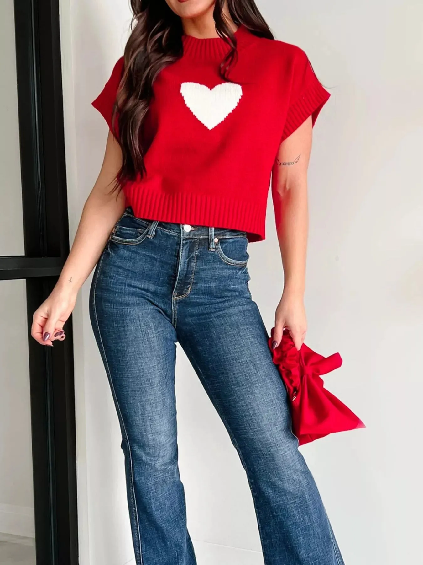 Heart Ribbed Hem Short Sleeve Sweater sold by Charming Charlie product image thumbnail 5
