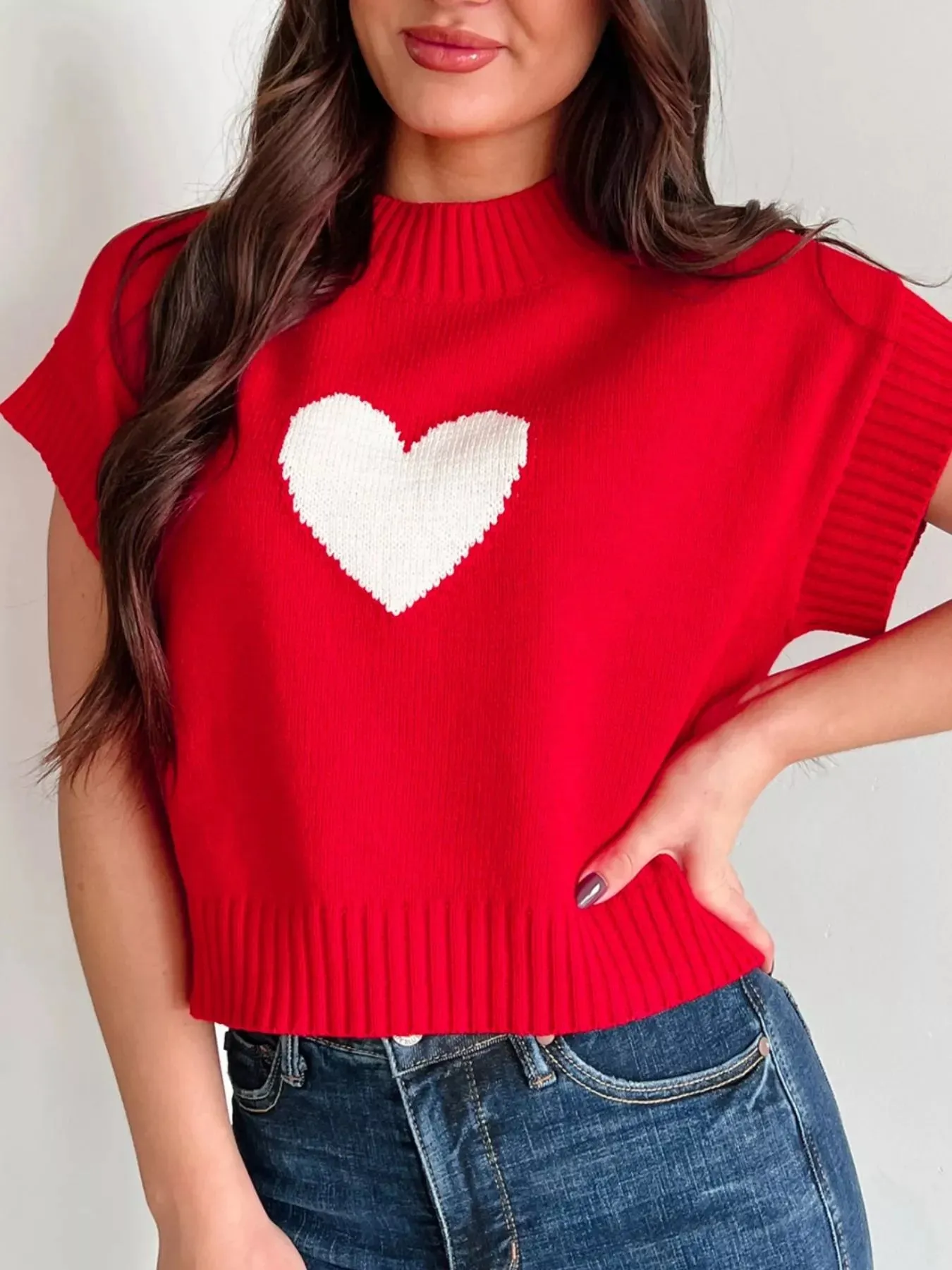Heart Ribbed Hem Short Sleeve Sweater sold by Charming Charlie product image thumbnail 2