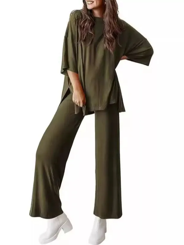 Relaxed Fit Round Neck Top and Pants Two-Piece Set made by Trendsi