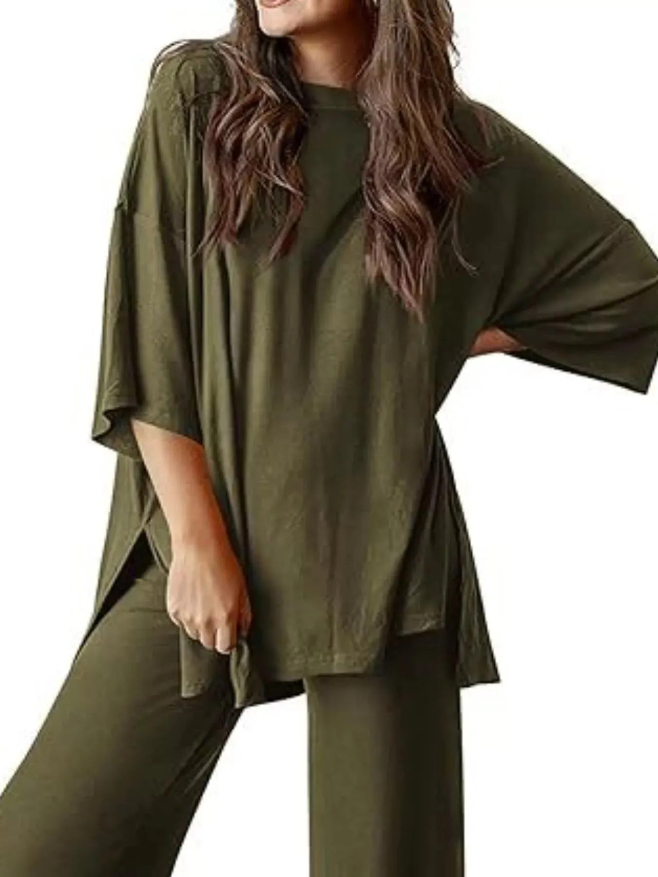 Relaxed Fit Round Neck Top and Pants Two-Piece Set sold by Charming Charlie product image thumbnail 2