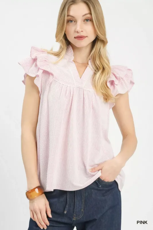 Umgee Ruffled Sleeve Textured Blouse sold by Charming Charlie