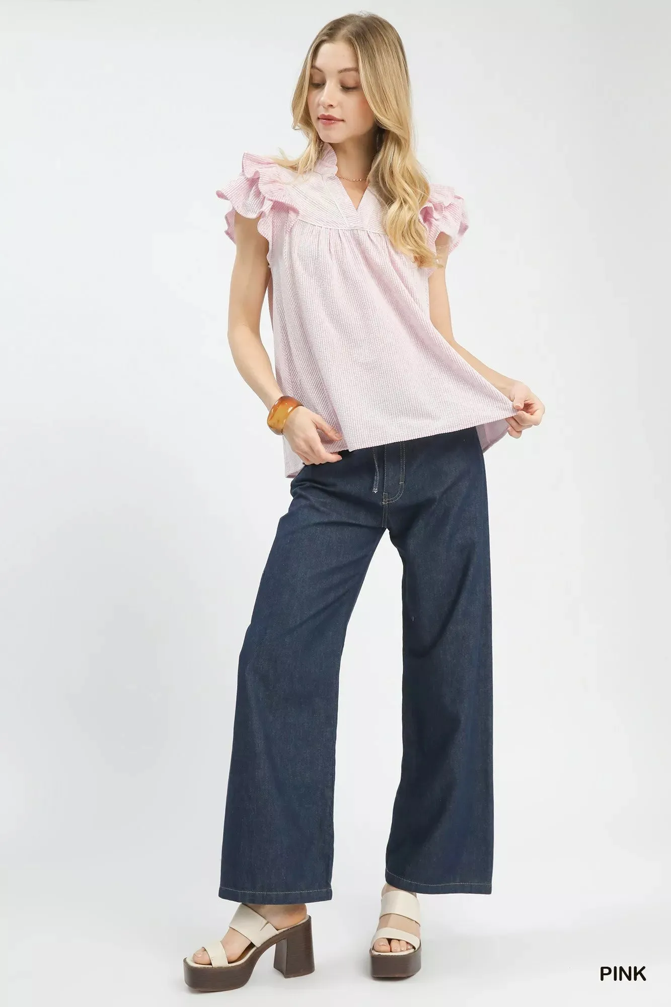 Umgee Ruffled Sleeve Textured Blouse sold by Charming Charlie product image thumbnail 2