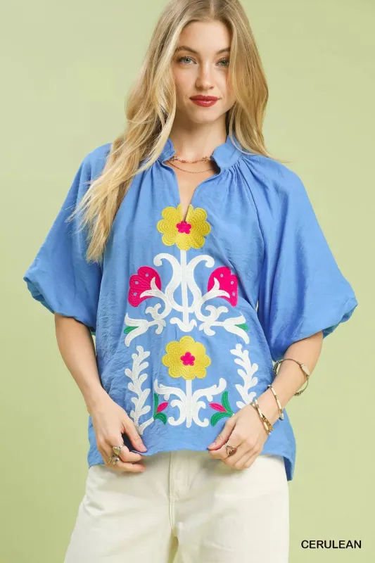 Umgee Embroidered Boho Puff Sleeve Blouse sold by Charming Charlie
