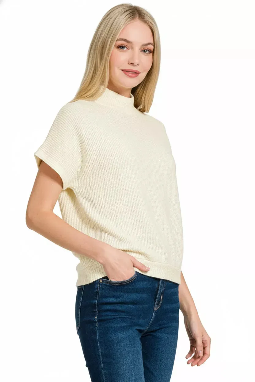 Zenana Mock Neck Short Sleeve Sweater sold by Charming Charlie product image thumbnail 2