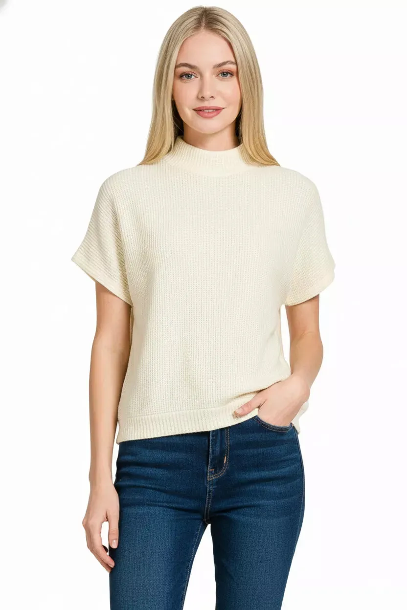 Zenana Mock Neck Short Sleeve Sweater sold by Charming Charlie product image thumbnail 3