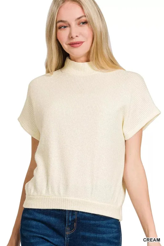 Zenana Mock Neck Short Sleeve Sweater sold by Charming Charlie
