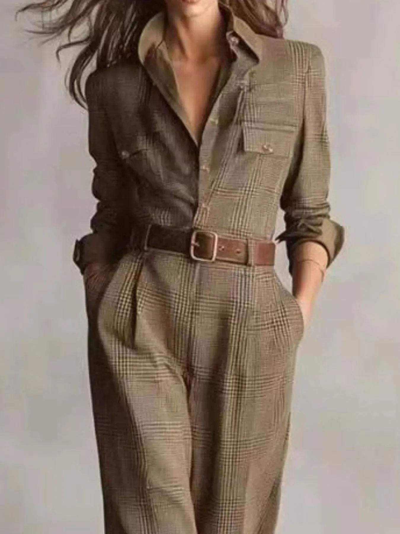 Button Front Long Sleeve Jumpsuit sold by Charming Charlie product image thumbnail 3