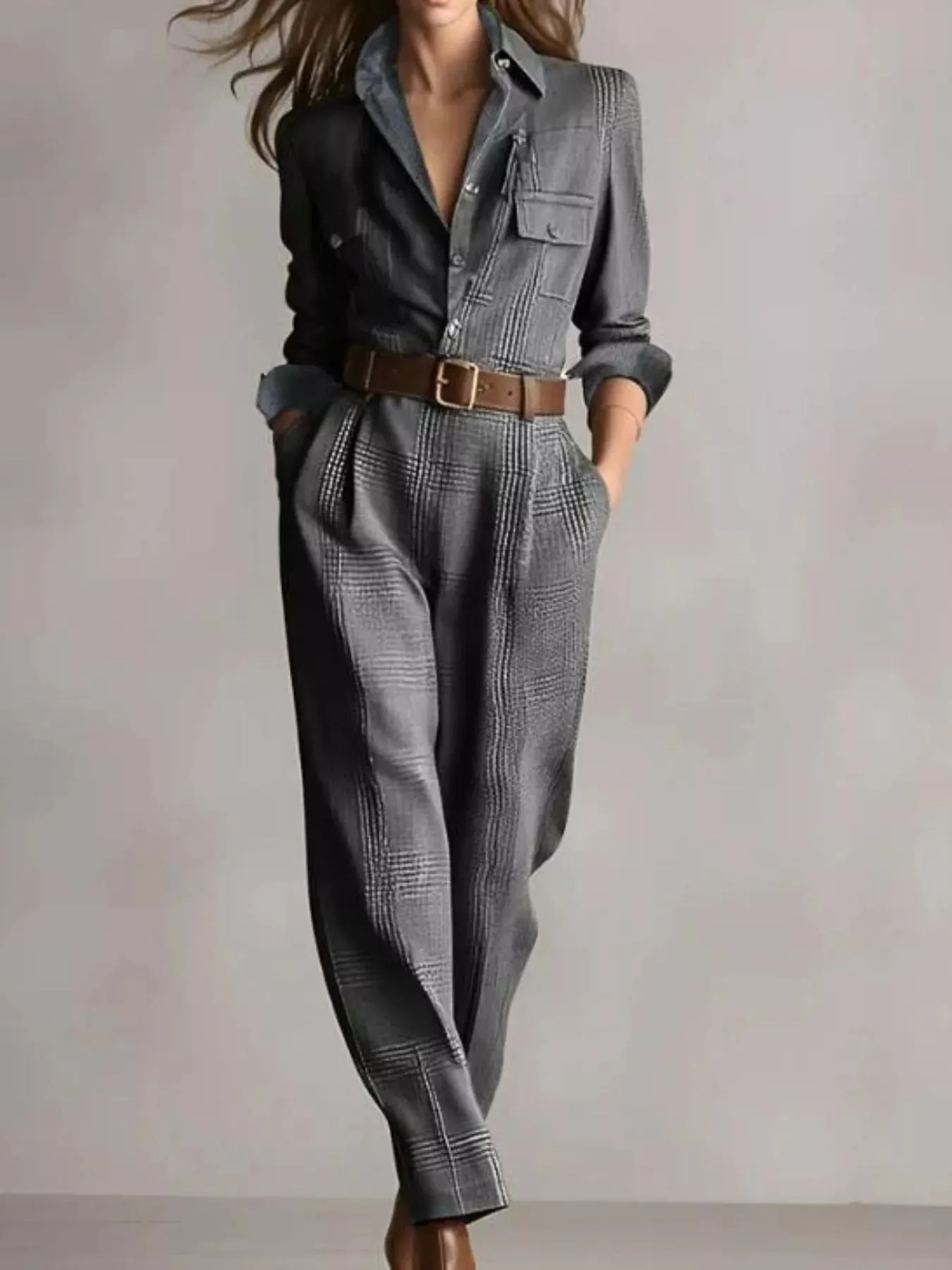 Button Front Long Sleeve Jumpsuit sold by Charming Charlie product image thumbnail 4