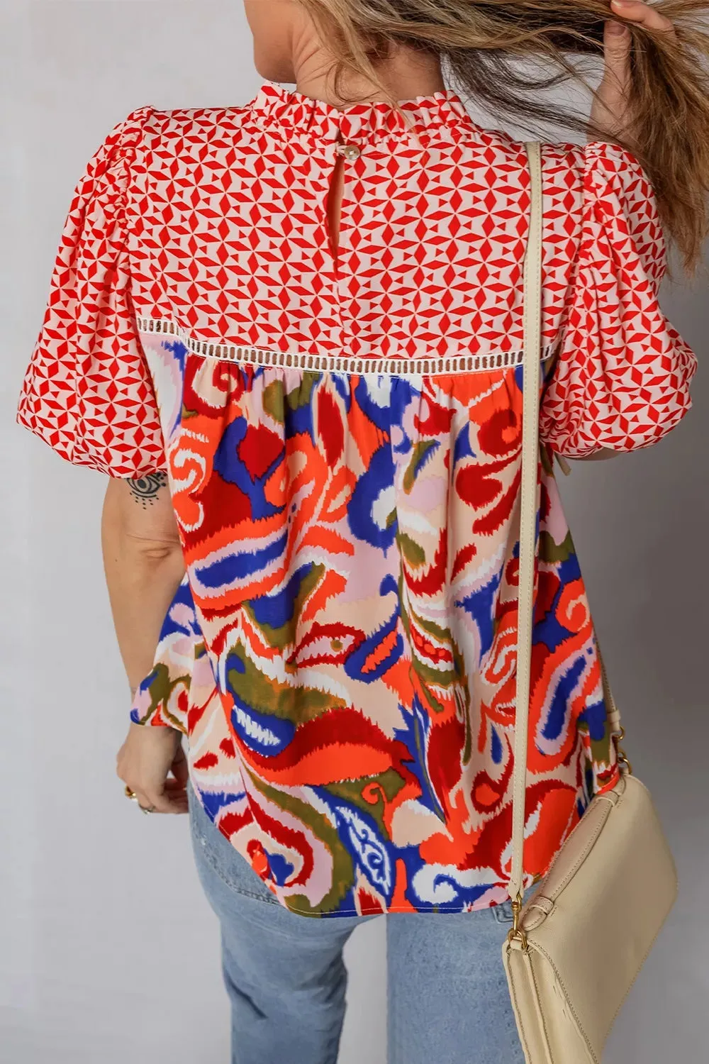 Paisley Geometric Mixed Print Patchwork Puff Sleeve Blouse Top sold by Charming Charlie product image thumbnail 2