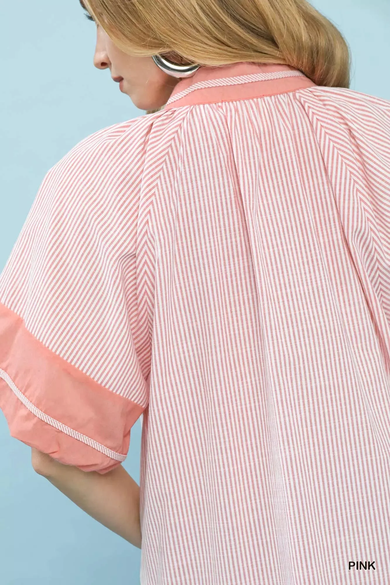 Umgee Striped Mixed Puff Sleeve Blouse sold by Charming Charlie product image thumbnail 5