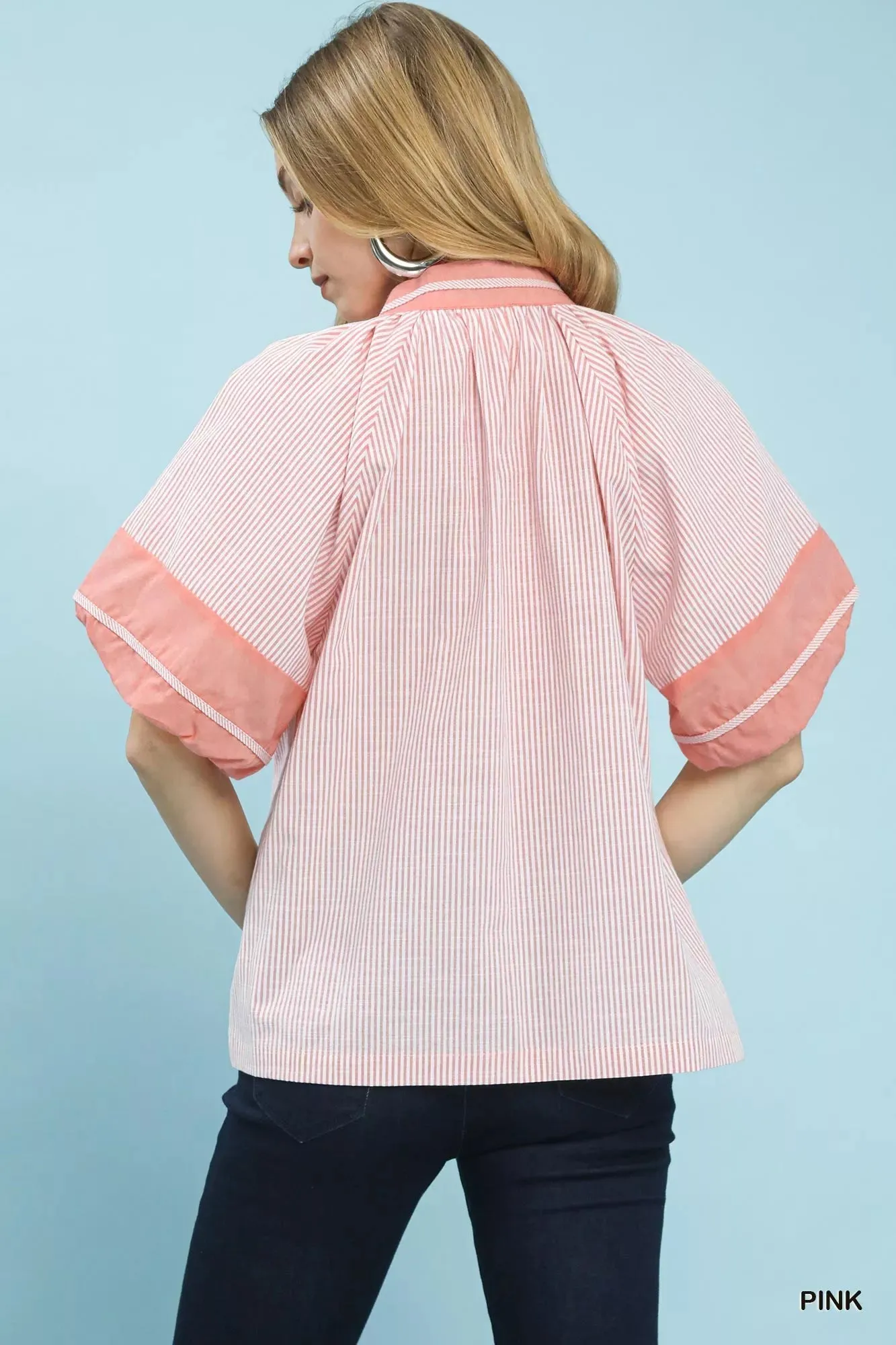 Umgee Striped Mixed Puff Sleeve Blouse sold by Charming Charlie product image thumbnail 3