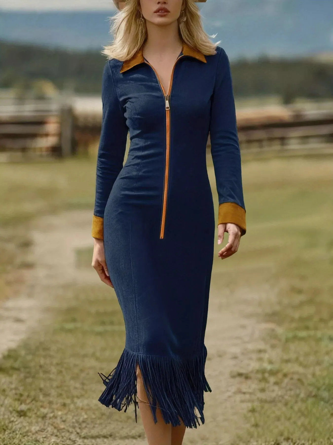 Fringe Hem Zipper Front Bodycon Dress sold by Charming Charlie product image thumbnail 2