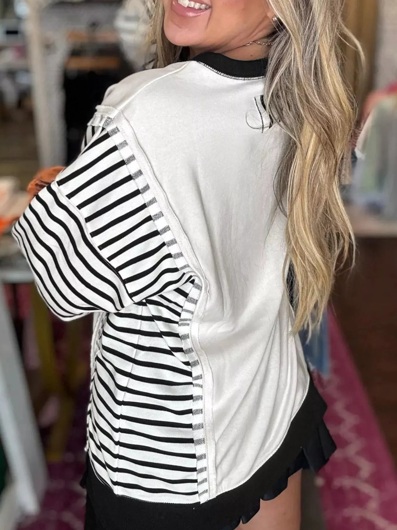 Exposed Seam Striped Long Sleeve Sweatshirt sold by Charming Charlie product image thumbnail 2