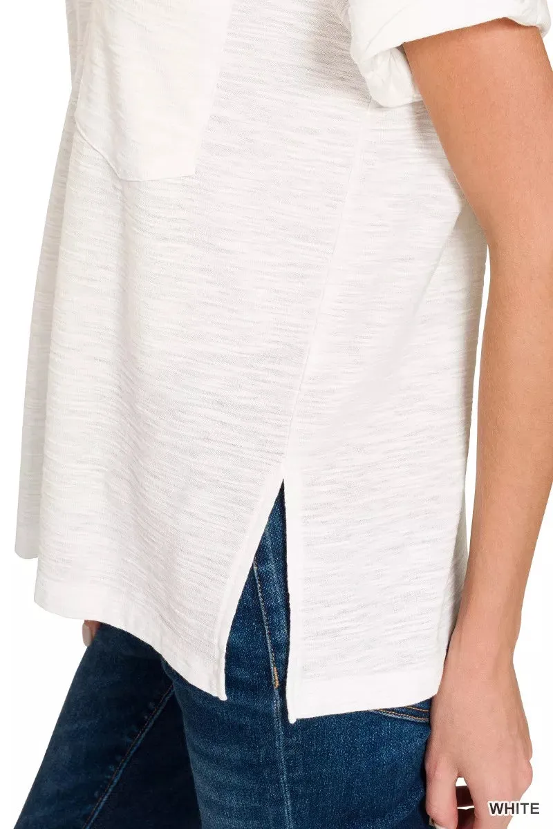 Zenana Slub Rolled Short Sleeve V-Neck Tee sold by Charming Charlie product image thumbnail 5