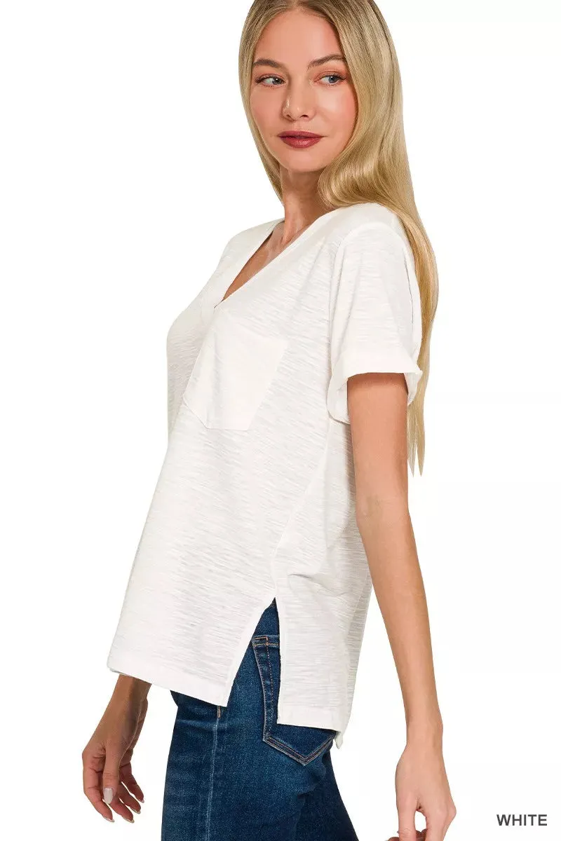 Zenana Slub Rolled Short Sleeve V-Neck Tee sold by Charming Charlie product image thumbnail 2