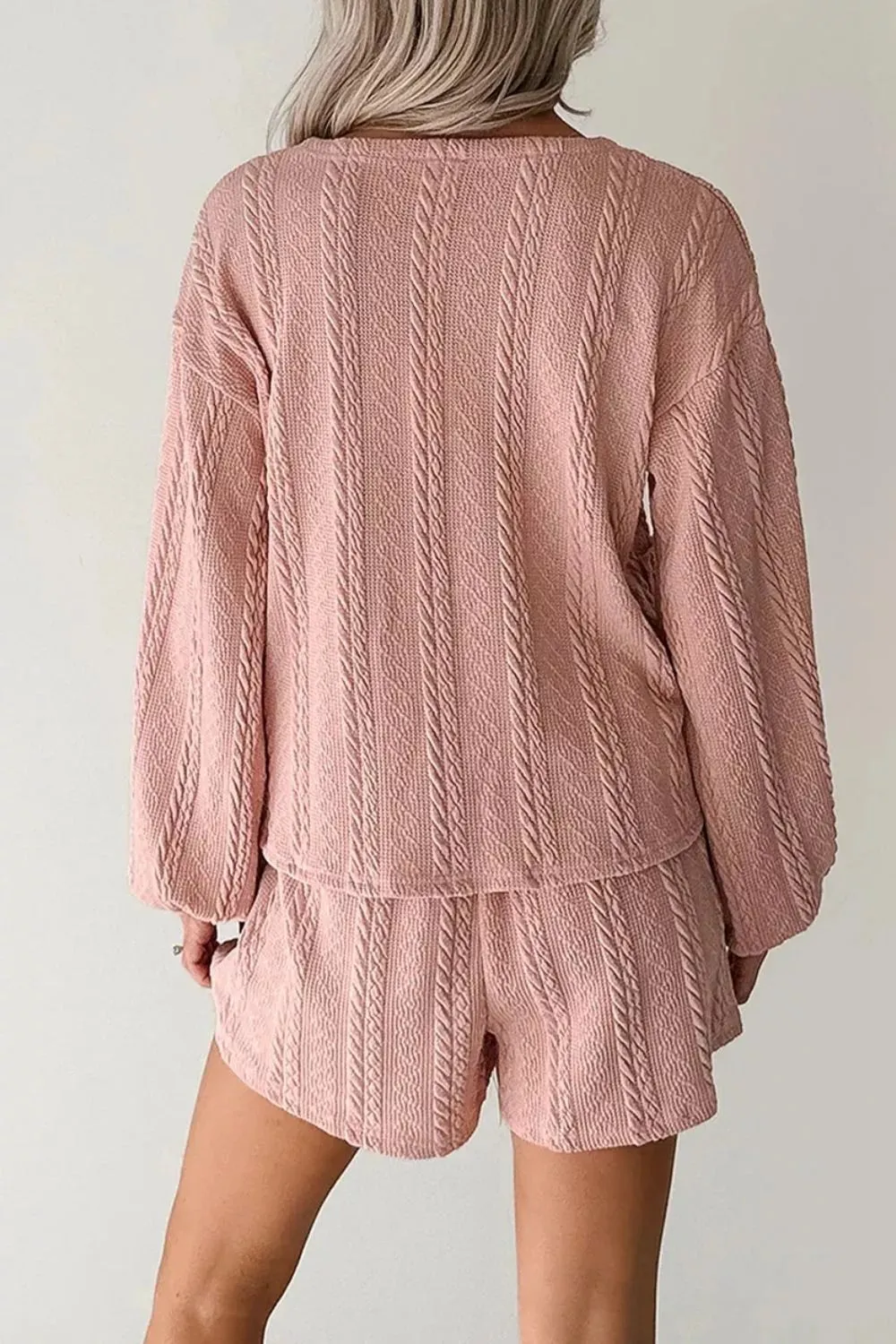 Cable Knit V Neck Cardigan and Shorts Set sold by Charming Charlie product image thumbnail 2