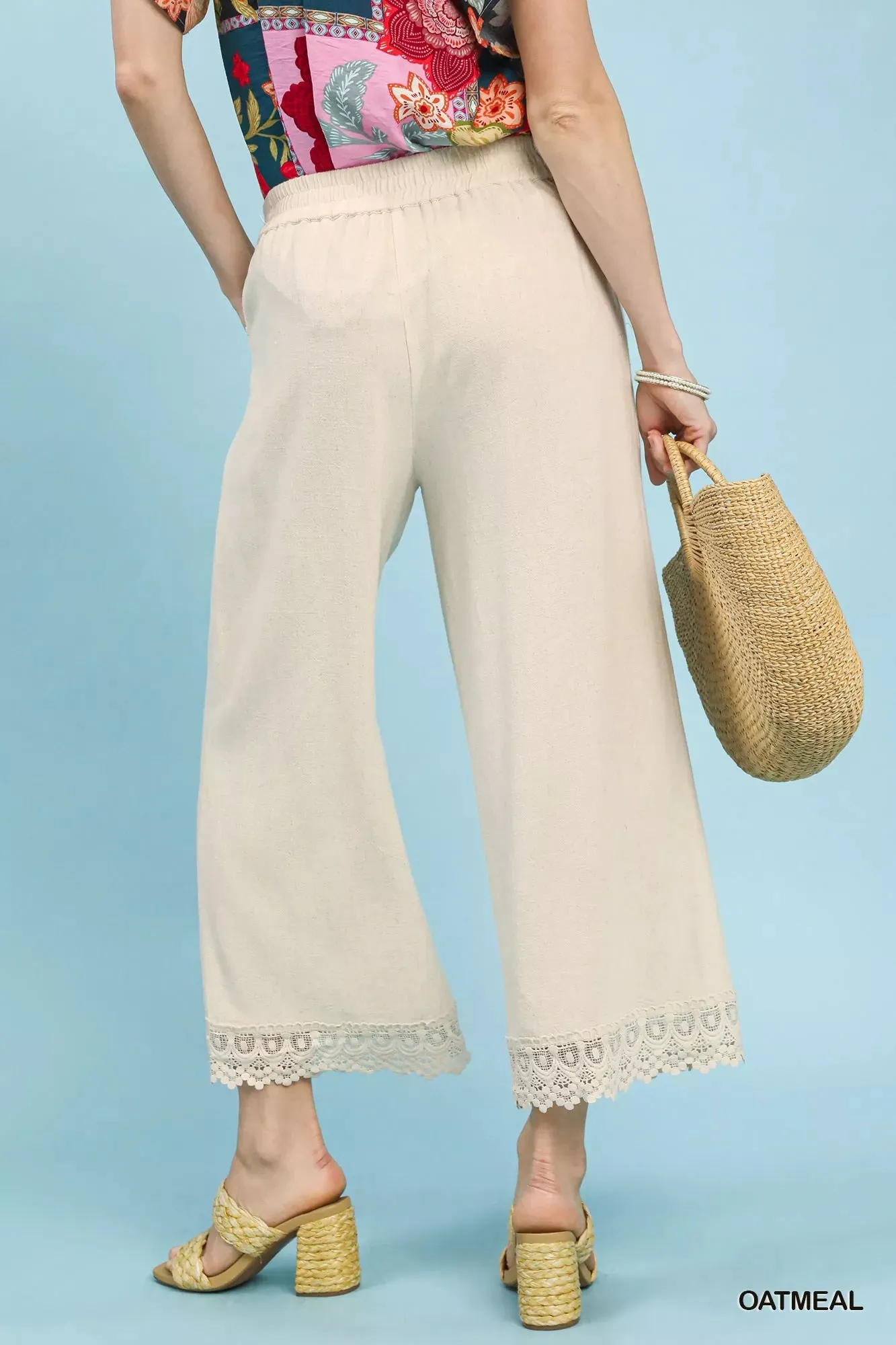 Umgee Linen Wide Leg Cropped Pants with Lace Trim sold by Charming Charlie product image thumbnail 3