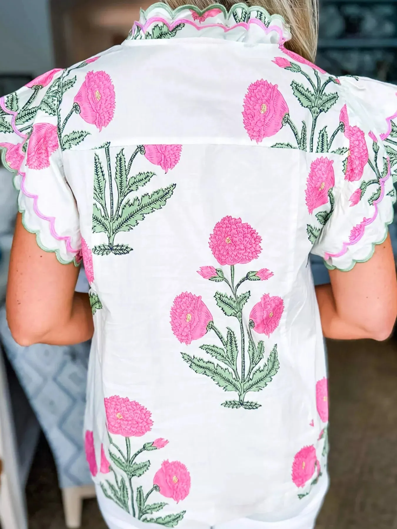 Floral Print Ruffle Trim Blouse sold by Charming Charlie product image thumbnail 2