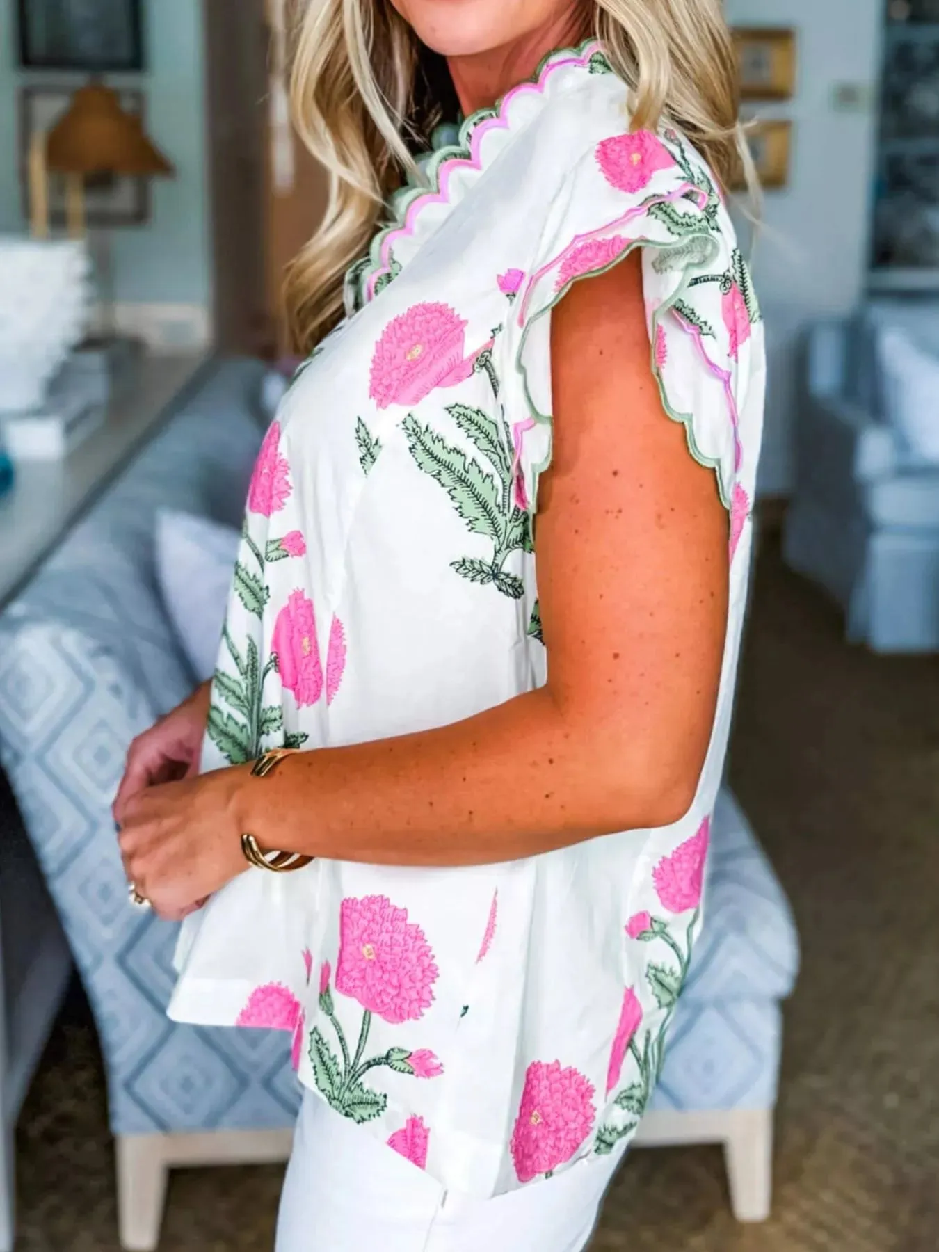 Floral Print Ruffle Trim Blouse sold by Charming Charlie product image thumbnail 4