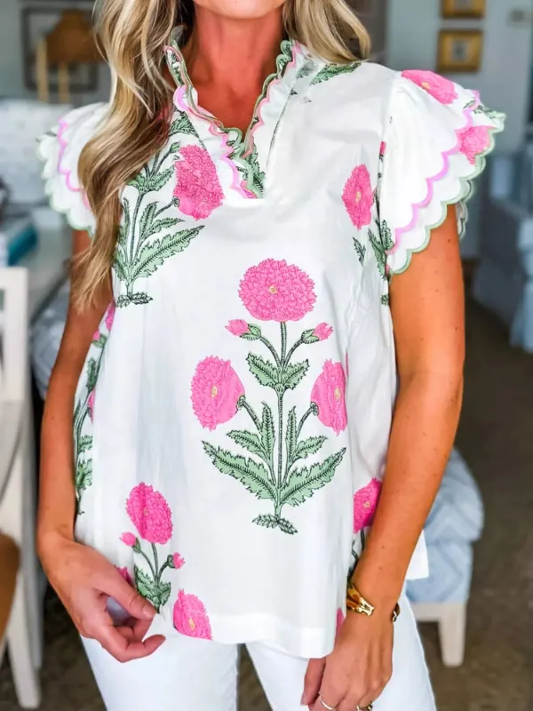 Floral Print Ruffle Trim Blouse sold by Charming Charlie