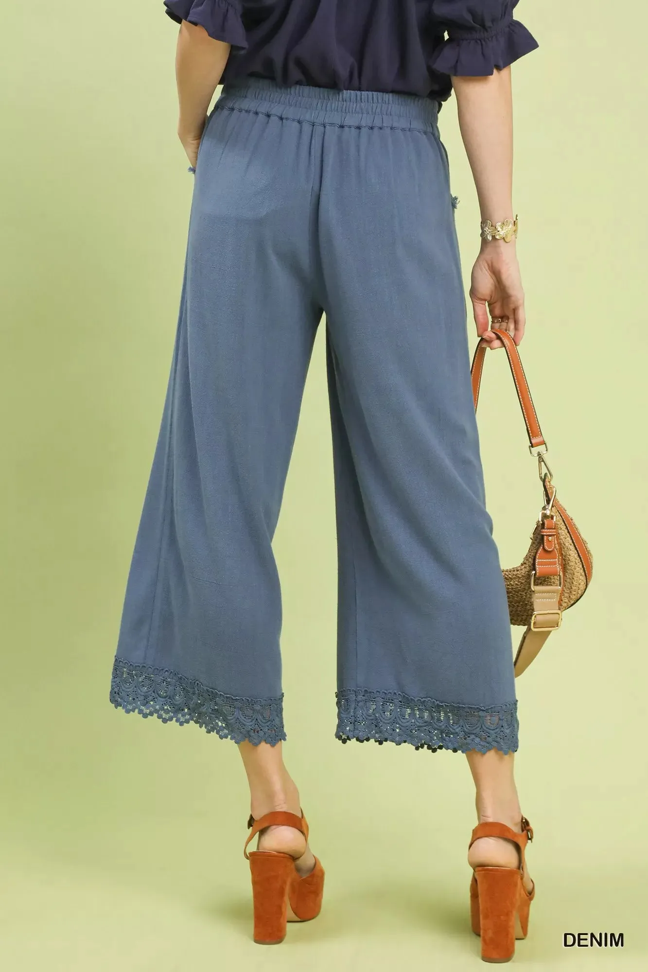 Umgee Linen Wide Leg Cropped Pants with Lace Trim sold by Charming Charlie product image thumbnail 4