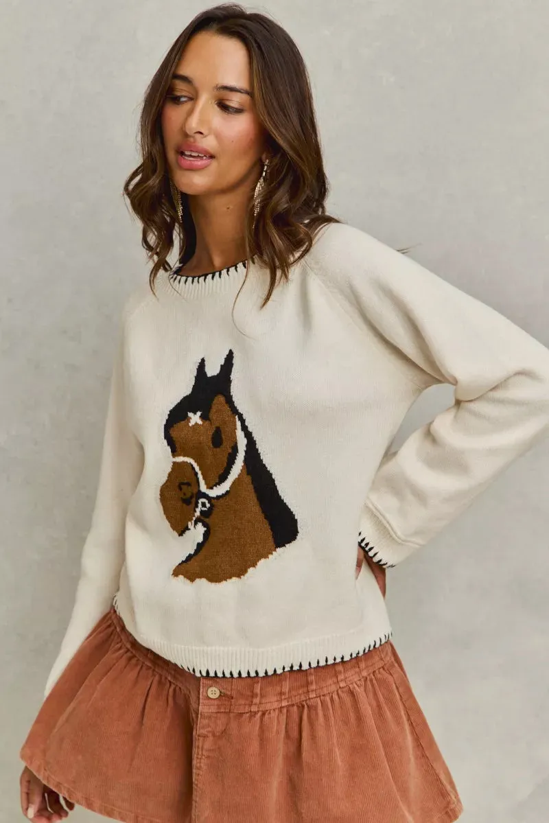 SO ME Horse Knit Sweater Top with Blanket Stitch sold by Charming Charlie product image thumbnail 5