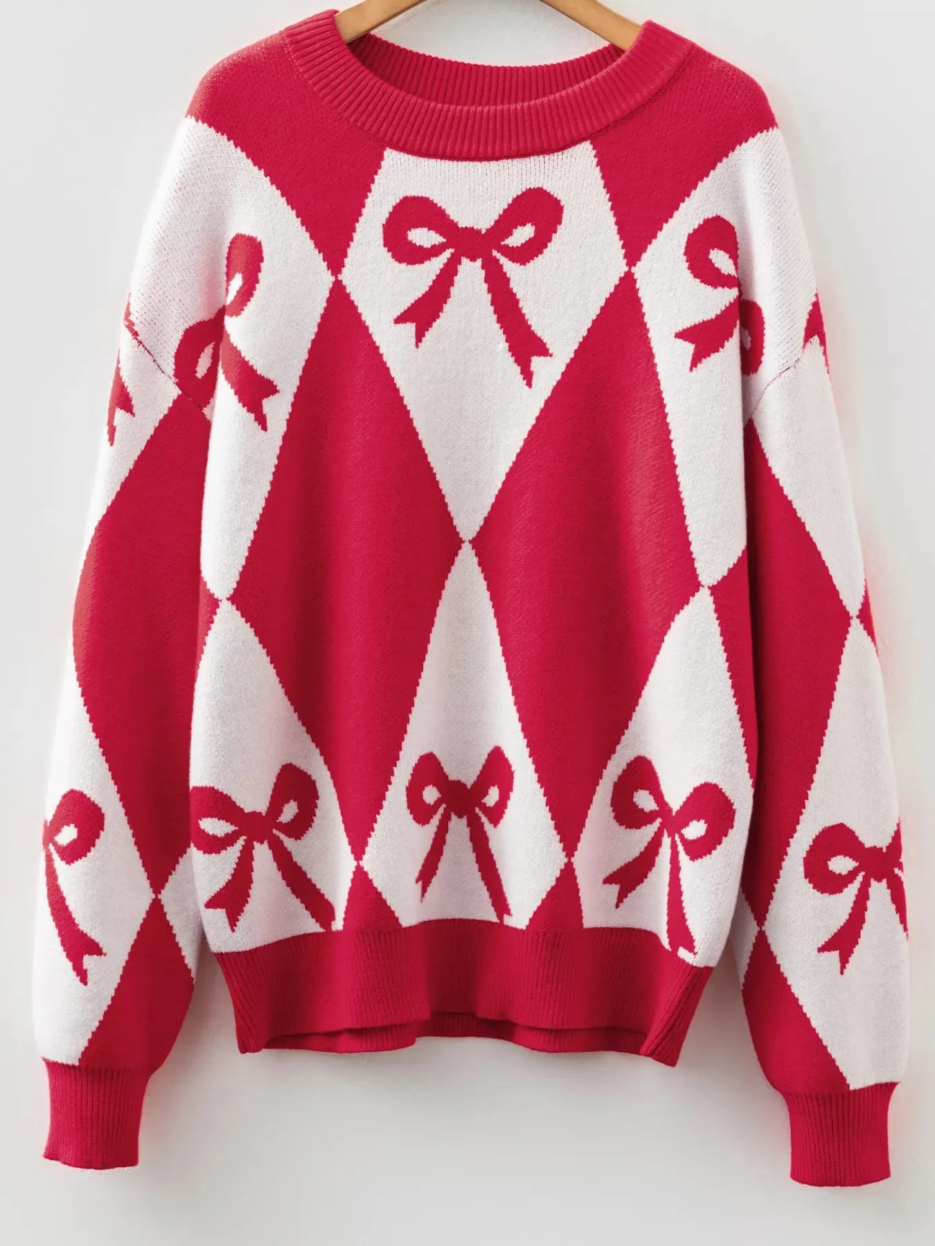 Bow Print 2-Tone Rhombus Knit Loose Sweater sold by Charming Charlie product image thumbnail 5