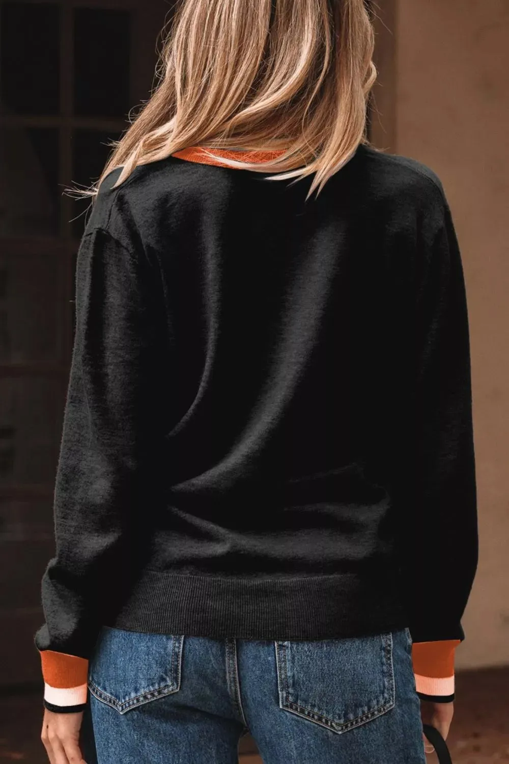 Contrast Striped Trim V Neck Varsity Sweater sold by Charming Charlie product image thumbnail 2