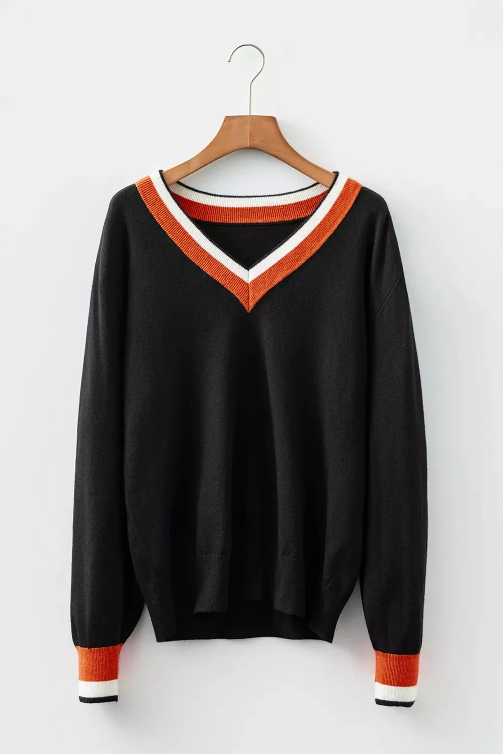 Contrast Striped Trim V Neck Varsity Sweater sold by Charming Charlie product image thumbnail 4